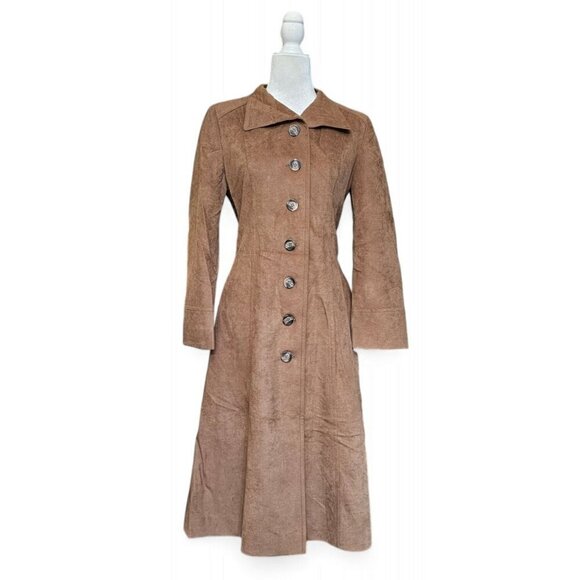 Vintage Mar-Del Mar Del brown long coat button up w/ belt repels rain &stains S - Picture 2 of 13